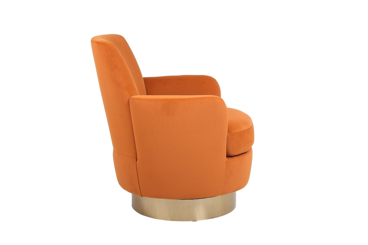 Orange Velvet Swivel Barrel Chair