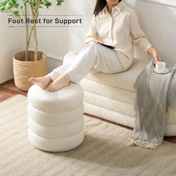 Round Storage Ottoman Featuring Removable Lid White