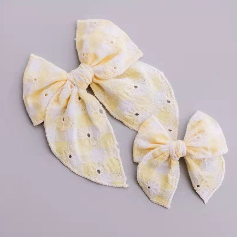 Children's Headwear Girl Plaid Cotton Embroidery Bow Hairpin Big Swallowtail Hairpin