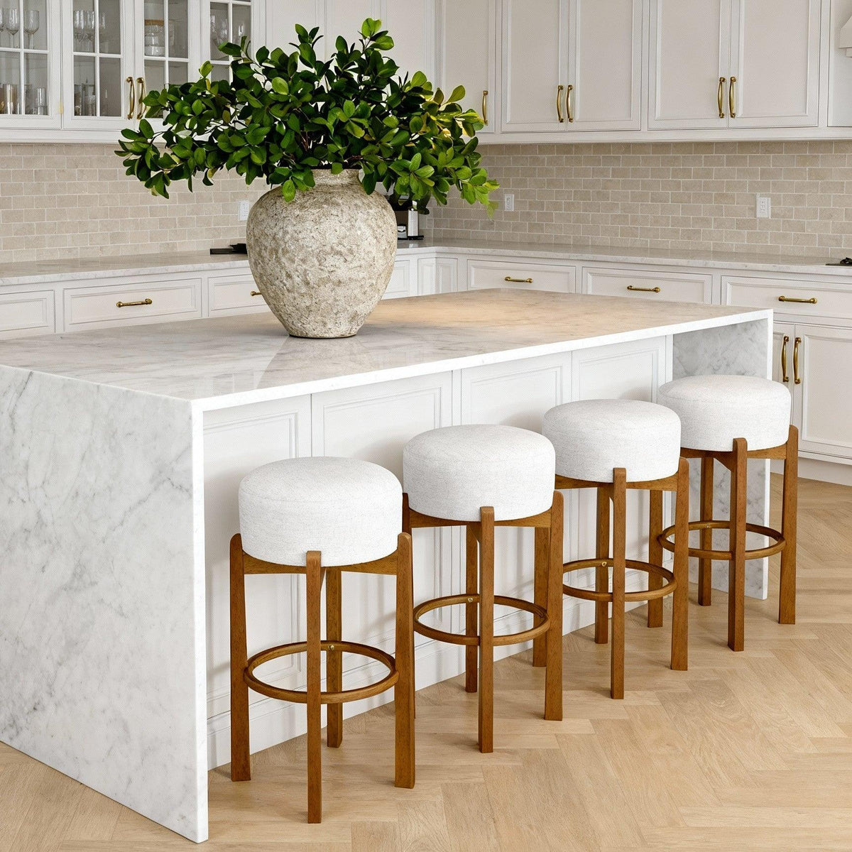 Set of 4 Walnut & Ivory Rubberwood Bar Stool