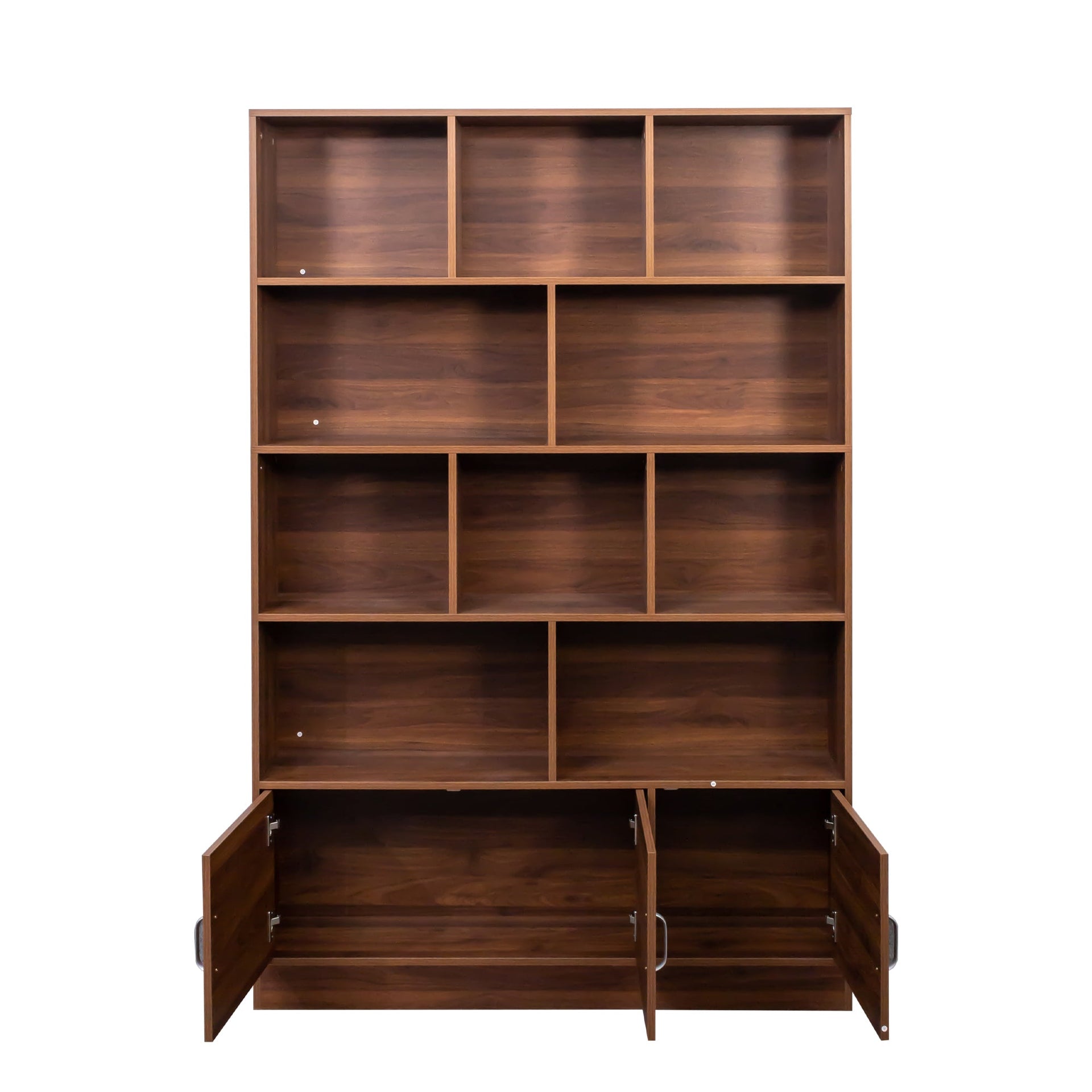70.87' Tall Bookshelf with 10 Cubes and 3 Doors, 4-Tier Bookshelf, Open Shelf Bookcase with Cabinet, Modern Cube Storage Organizer for Living Room, and Office