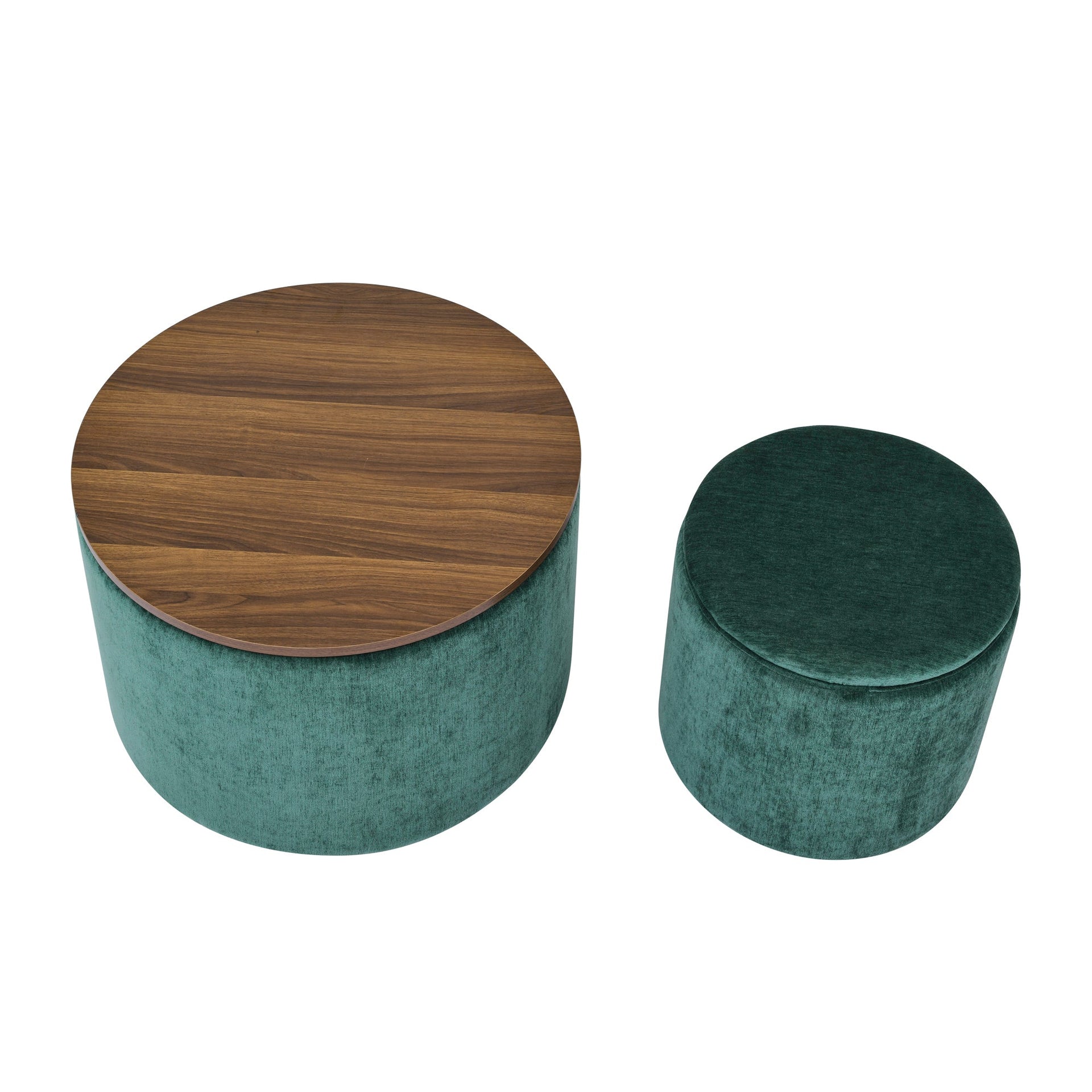 2-Piece Round Chenille Storage Ottoman Set with Drum Stool and MDF Desktop Panel