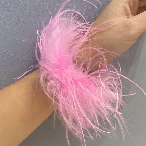Real Ostrich feather cuff plumes bracelet for women white Cuffs pens Shirt with feathers girls fur cuffs ornament boa plume