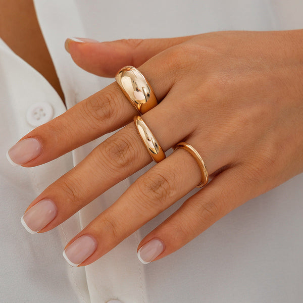 Fashion irregular alloy ring 3-piece set with smooth geometric opening ring set