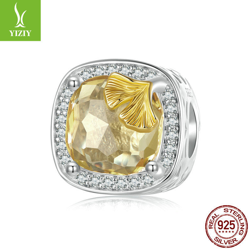 Silver Charm Original Autumn Golden Ginkgo Leaf DIY Bracelet Beads Luxurious Shining s925 Pure Silver Beads Loose Beads