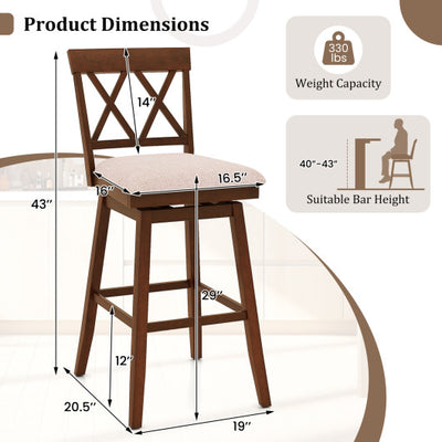 29 Inch Counter Height Barstools with Backrest and Upholstered Seat Cushion for Kitchen Dining Room-Oak
