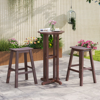 29 Inch HDPE Patio Bar Stool Set of 2 Armless Saddle Stools-Brown