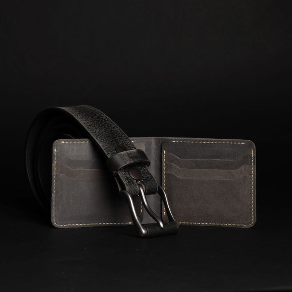 The Spartan Belt + Keystone Wallet Set - Slate Black NAB Leather