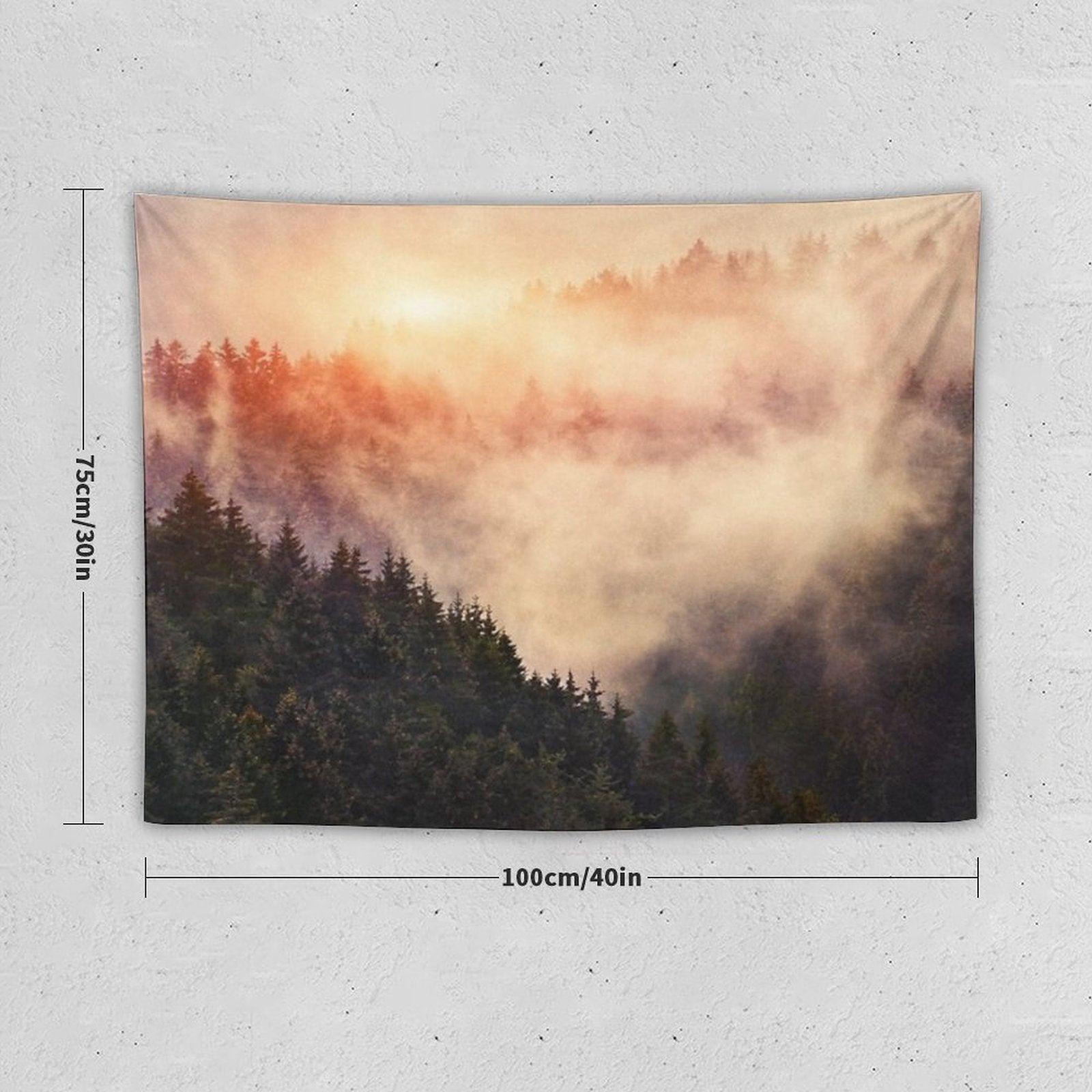 In My Other World  Sunrise In A Romantic Misty Foggy Autumn Fairytale Wilderness Forest With Trees Covered In Fog And Sunlight Tapestry