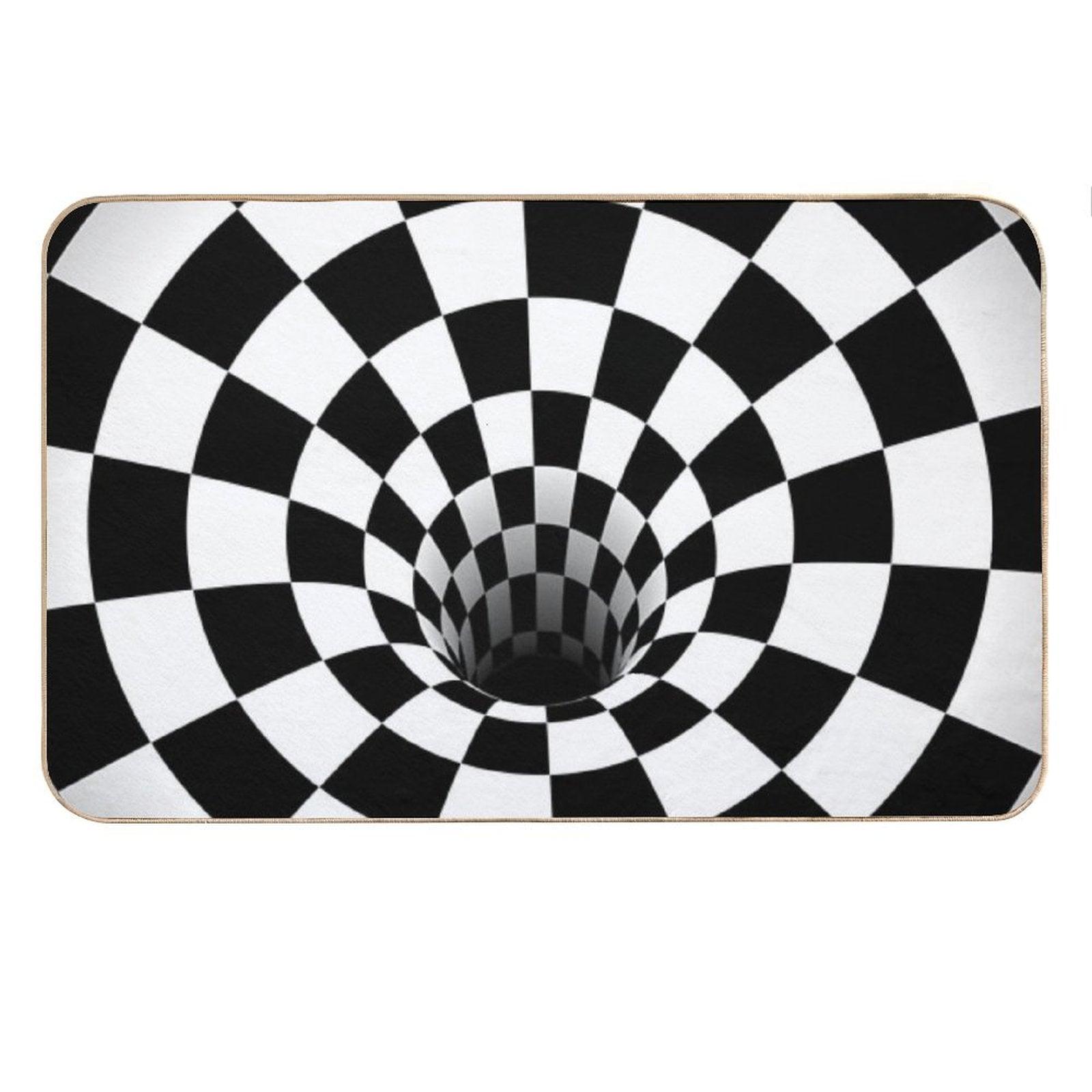 Optical Illusion Black Hole Checkerboard (BlackWhite) Bath Mat