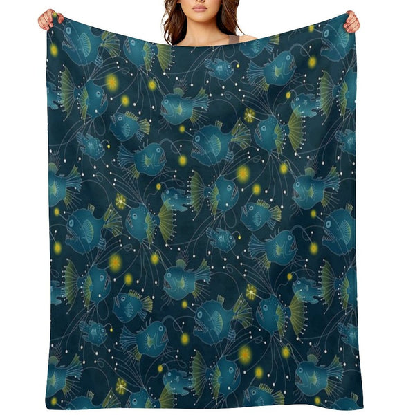 Angler Fish - Blue Wrinkle-free Throw Blanket