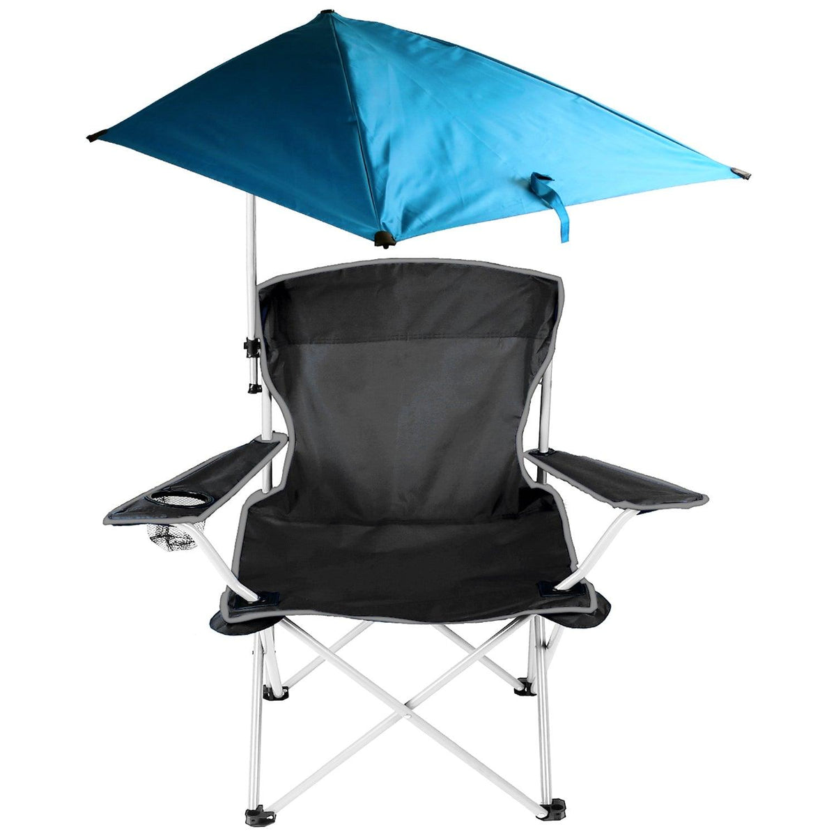 Foldable Beach Chair with Detachable Umbrella Armrest Adjustable Canopy Stool with Cup Holder Carry Bag for Camping Poolside Travel Picnic Lawn Chair