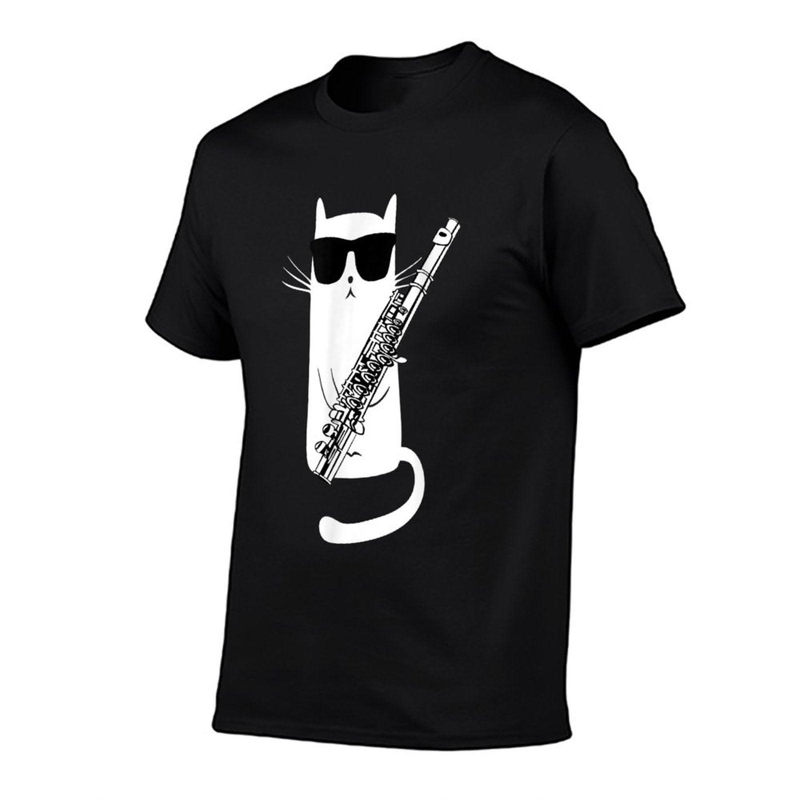 Funny Cat Wearing Sunglasses Playing Flute T-Shirt