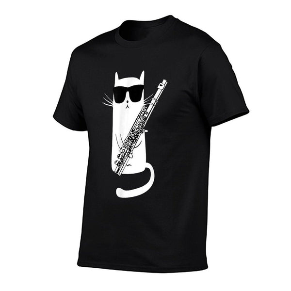 Funny Cat Wearing Sunglasses Playing Flute T-Shirt