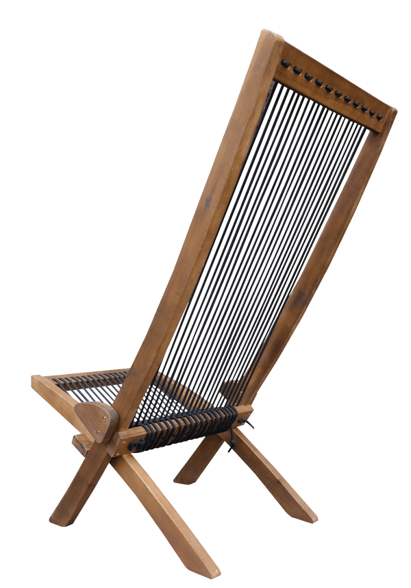 Wooden chair with woven backrest on a white background