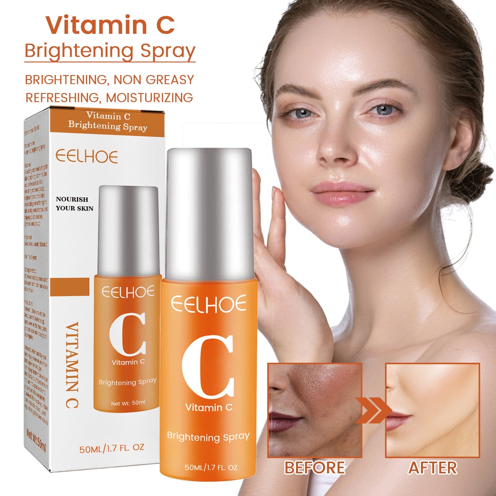 Vitamin C Moisturizing Spray Hydrates And Moisturizes Skin, Lightening Acne Spots And Whitening Spray