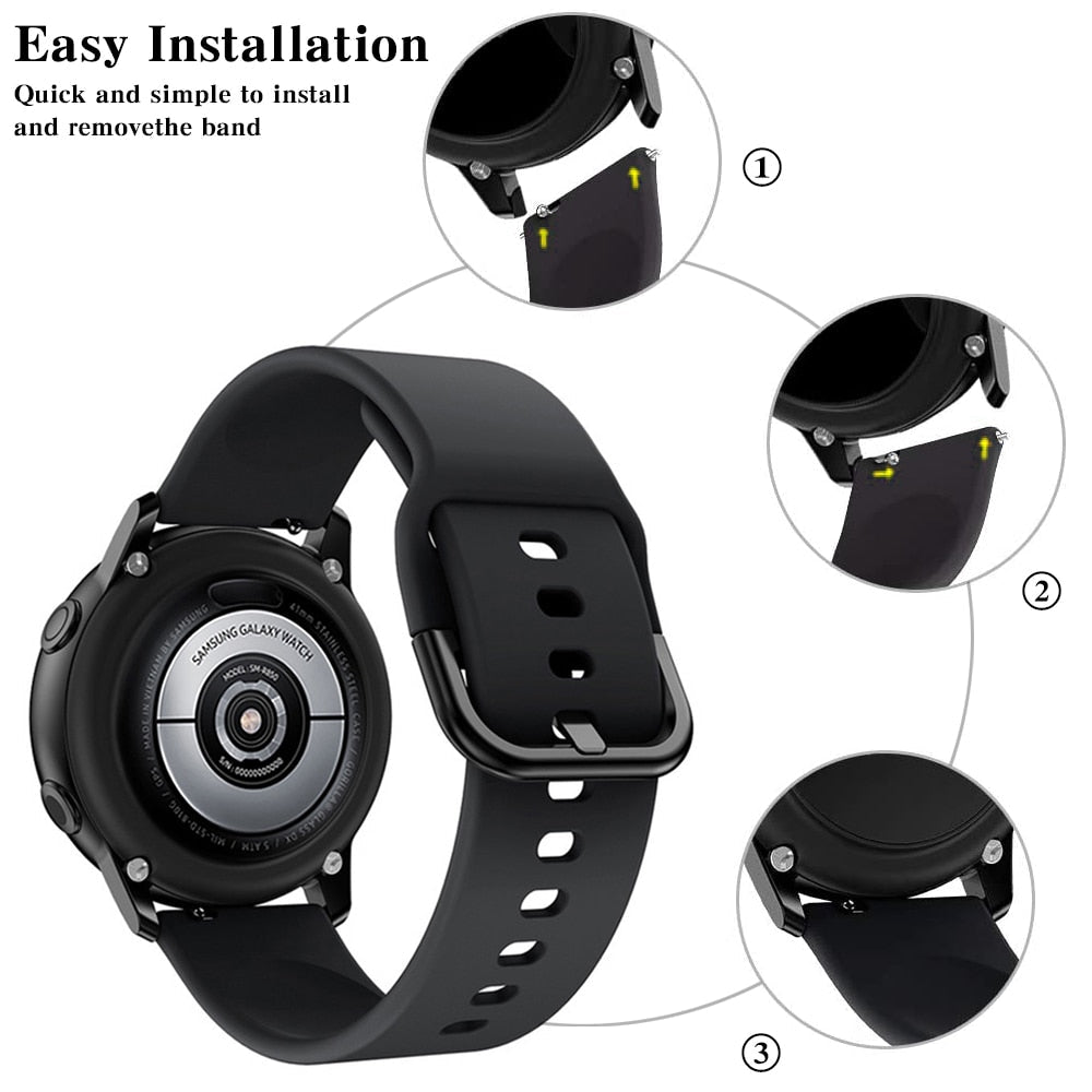 Suitable for Samsung Galaxy Watch Active2 Solid Color Silicone Strap 20/22mm Universal Strap