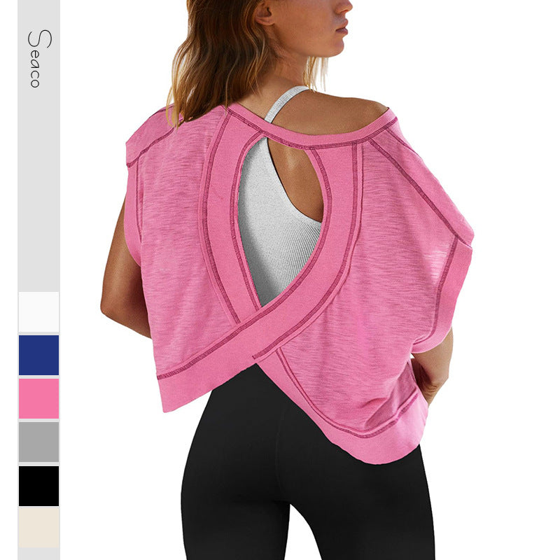 Women's beautiful back sports yoga T-shirt loose casual breathable