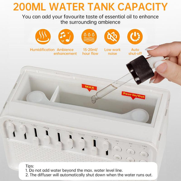 8 - Adjustable - White - Noise Air Aroma Diffuser Humidifier with Night Light and Bluetooth Speaker