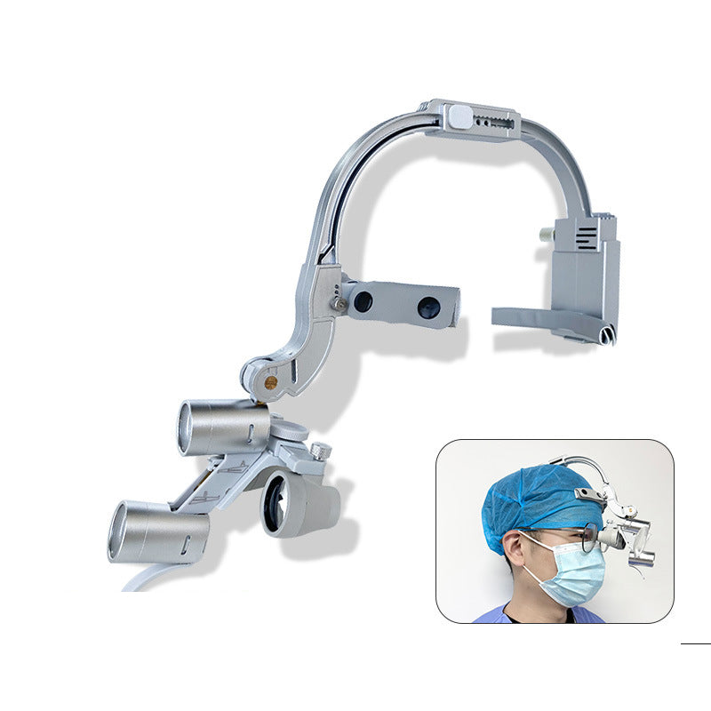 Head-mounted magnifying glass dental headlight