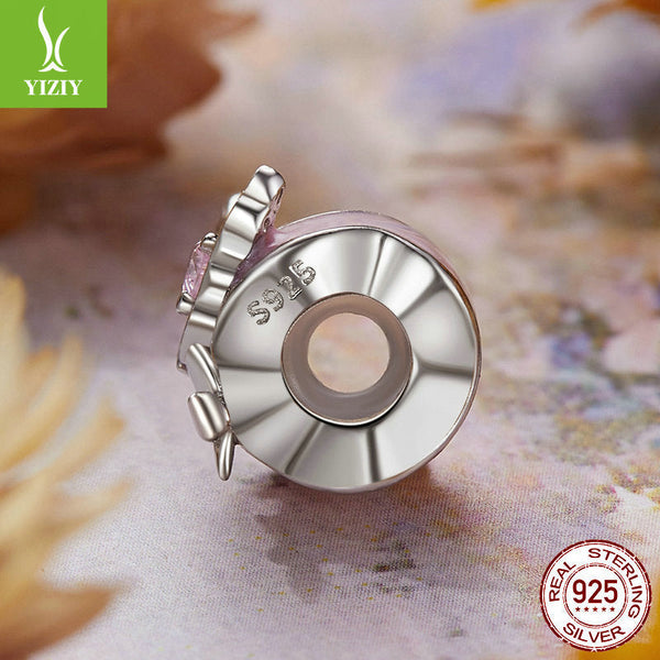 Silver Charm Pink Butterfly DIY Silicone Positioning Bracelet with Separated Beads Romantic Spring Day s925 Pure Silver Beads Loose Beads