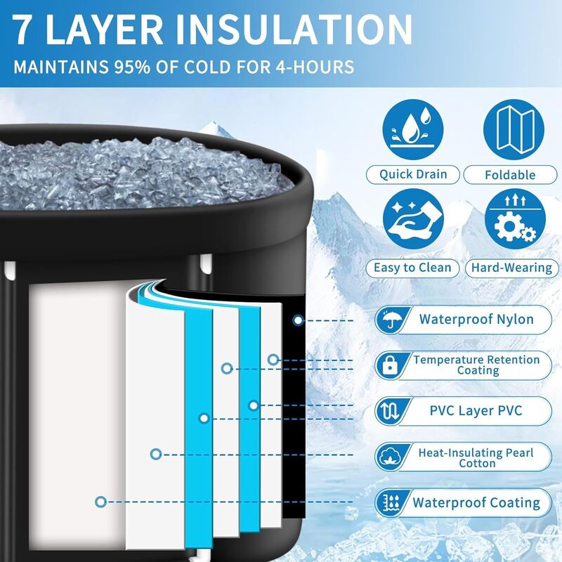 Portable multi-layer outdoor cold immersion bathtub for athletes' recovery, foldable for family use.