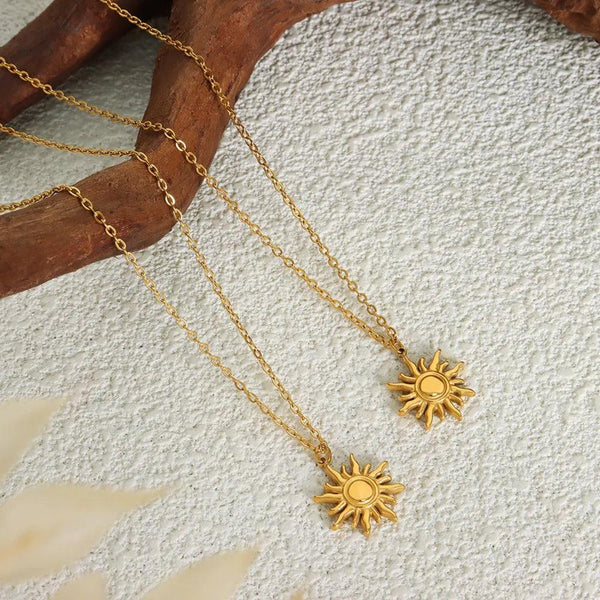 Clavicle chain fashionable and simple small sun pendant titanium steel necklace for women