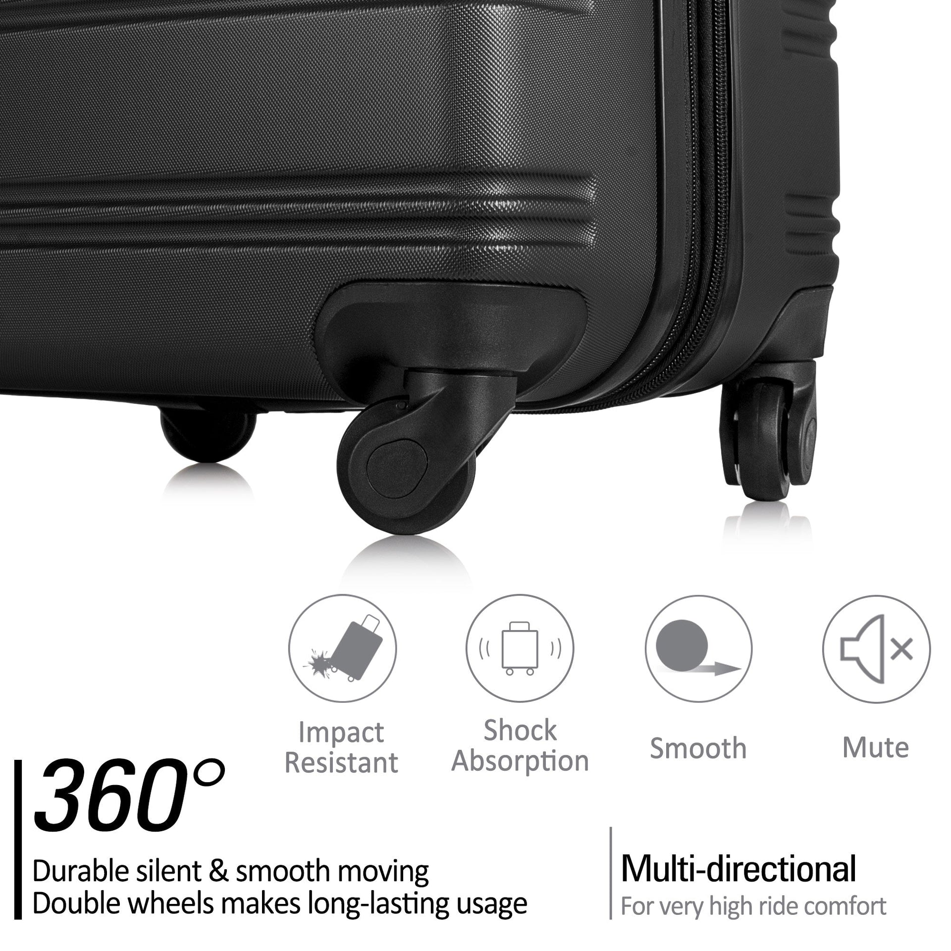 Black 3 Piece Luggage Set Hardside Spinner Suitcase with TSA Lock 20
