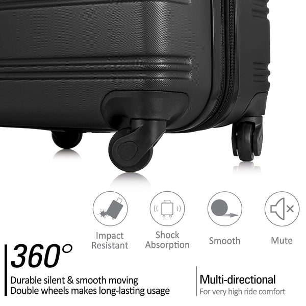 Black 3 Piece Luggage Set Hardside Spinner Suitcase with TSA Lock 20