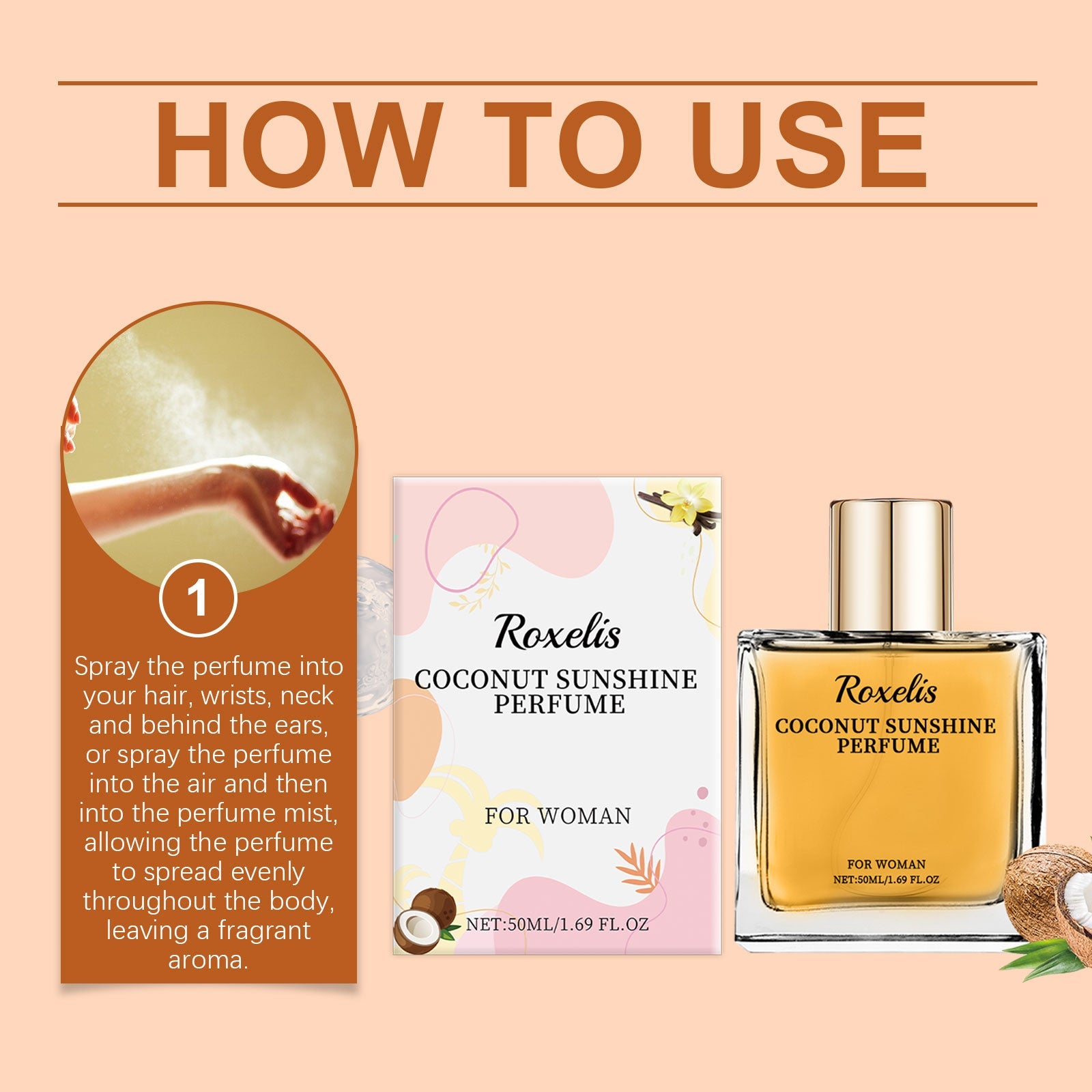 Light Vanilla Coconut Perfume, Fresh Light Fragrance Lasting Light Elegant Exudes Attractive Feminine Fragrance Convenient Perfume