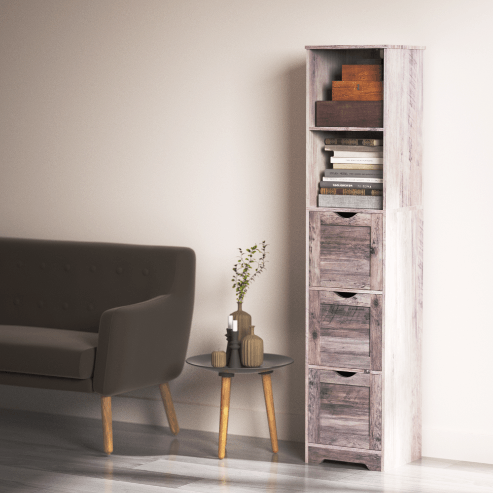 Bathroom Floor Cabinet with 3 Drawers 2 Shelves, Tall Narrow Bathroom Kitchen Pantry Storage Cabinet with Open Compartment Grey
