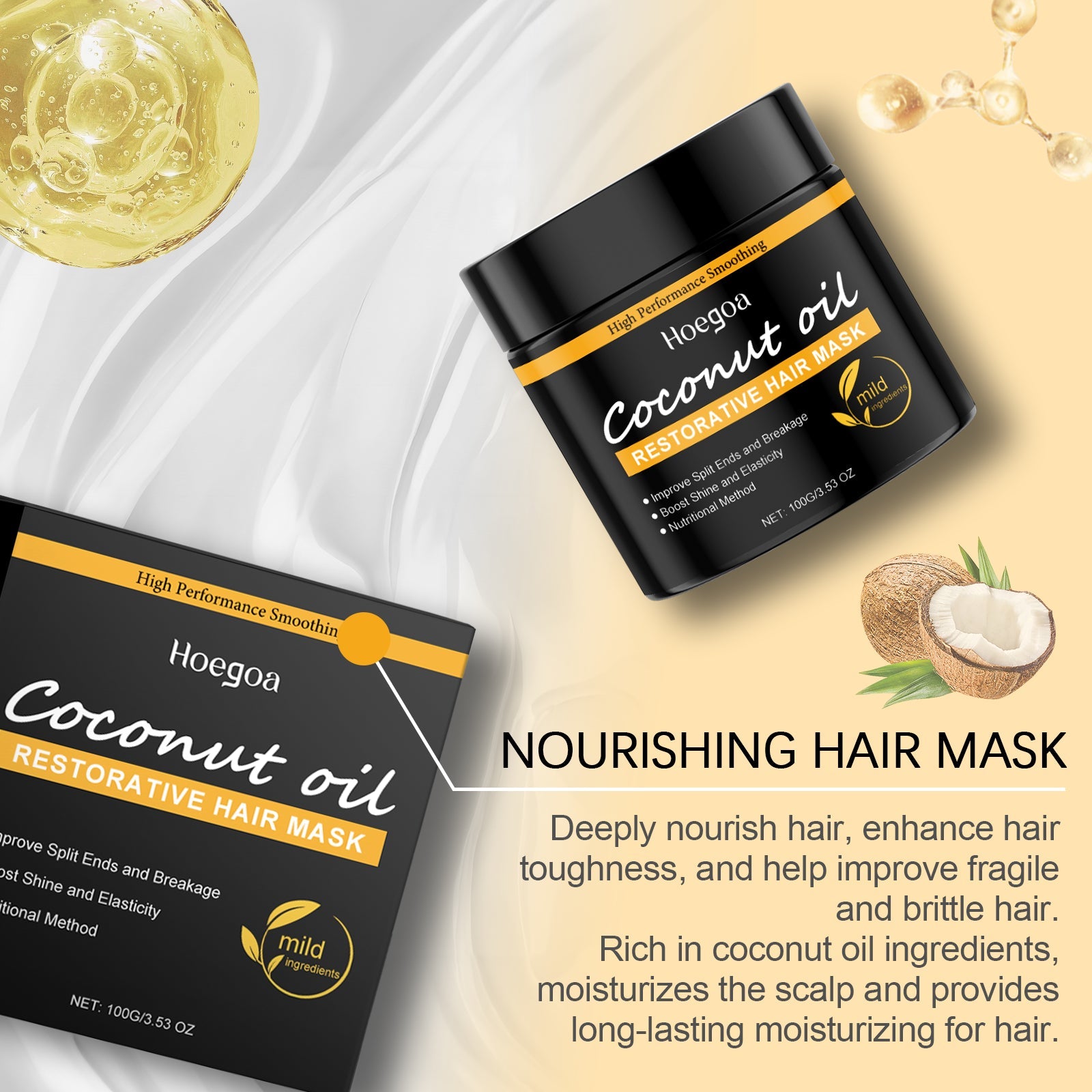 Coconut Oil Hair Mask Repair Dry Hair, Smooth And Glossy Hair Care Coconut Oil Hair Mask