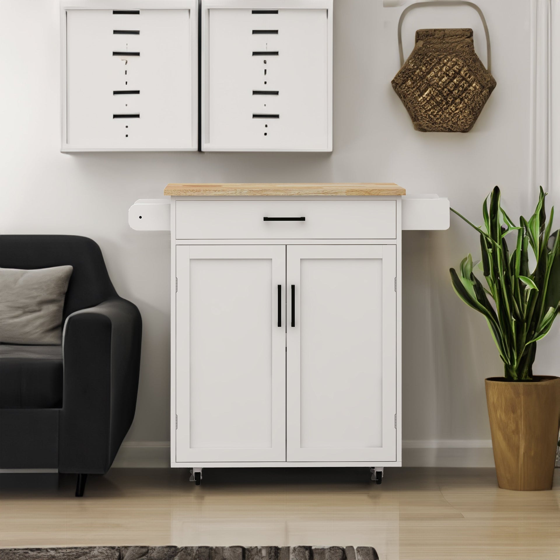 Kitchen island rolling trolley cart with 1 drawer & 2 doors with storage racks & Adjustable Shelves & towel rack