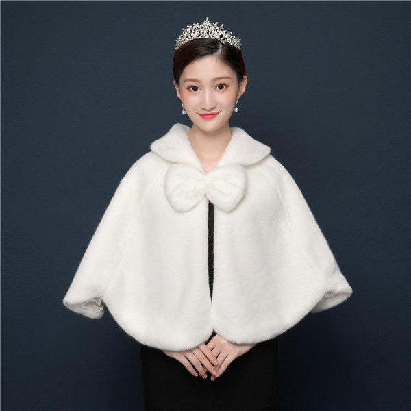 Bride's wedding dress fur shawl women's warm white cloak cheongsam jacket red cloak