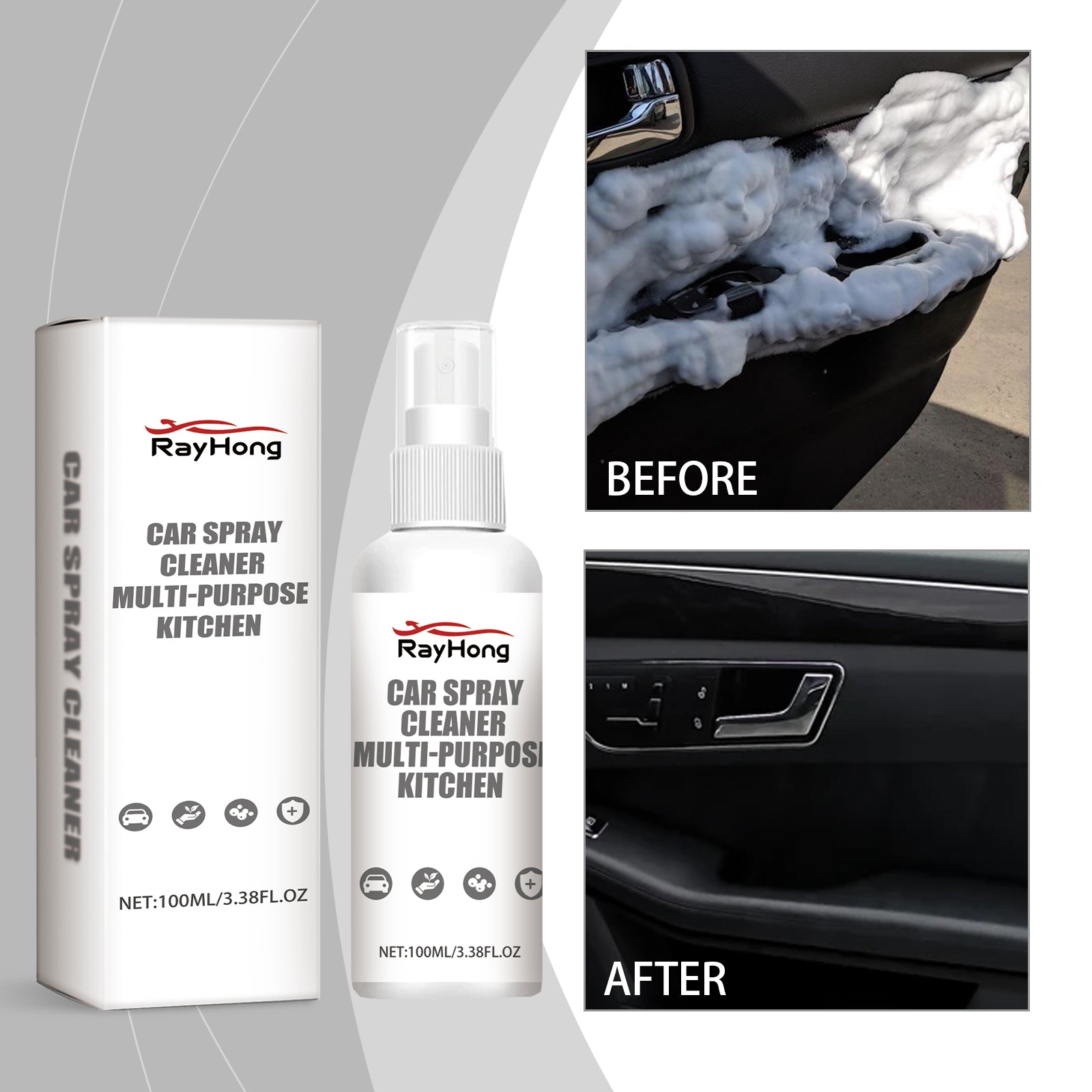 Automotive Spray Cleaner, Automotive Interior Glass Oil Film Decontamination Multi-Functional Foam Cleaner