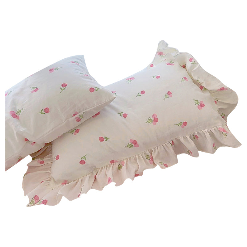 Pink tulip floral single person pure cotton pillowcase 48 * 74cm pillow core cover made of all cotton