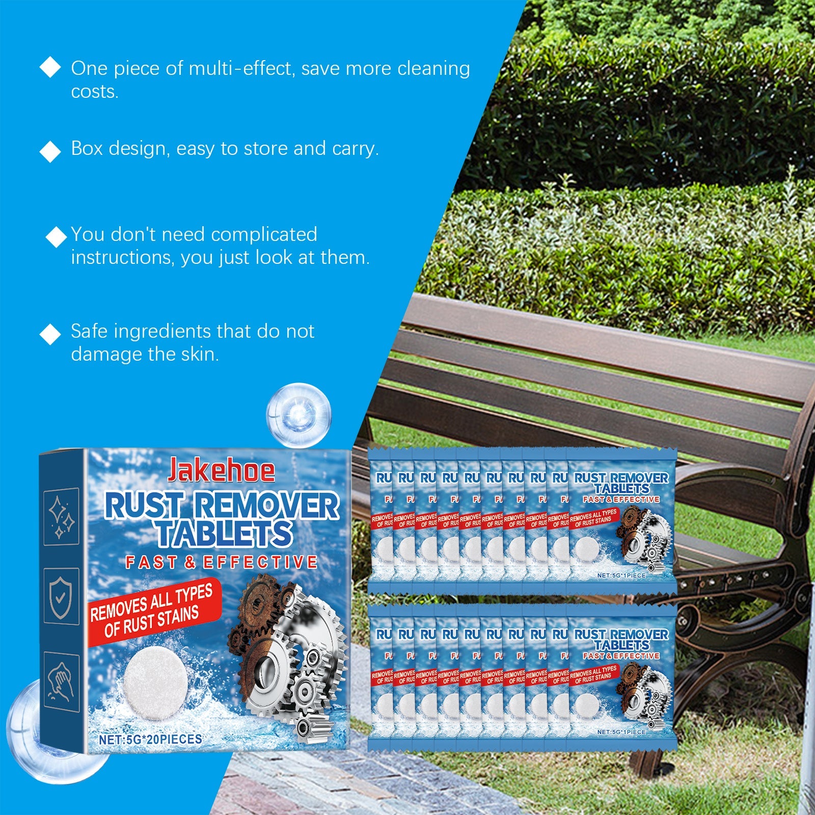 Rust Cleaning Effervescent Tablet, Multi-Effect Decontamination Metal Anti-Rust Home Cleaning Multi-Purpose Effervescent Tablet