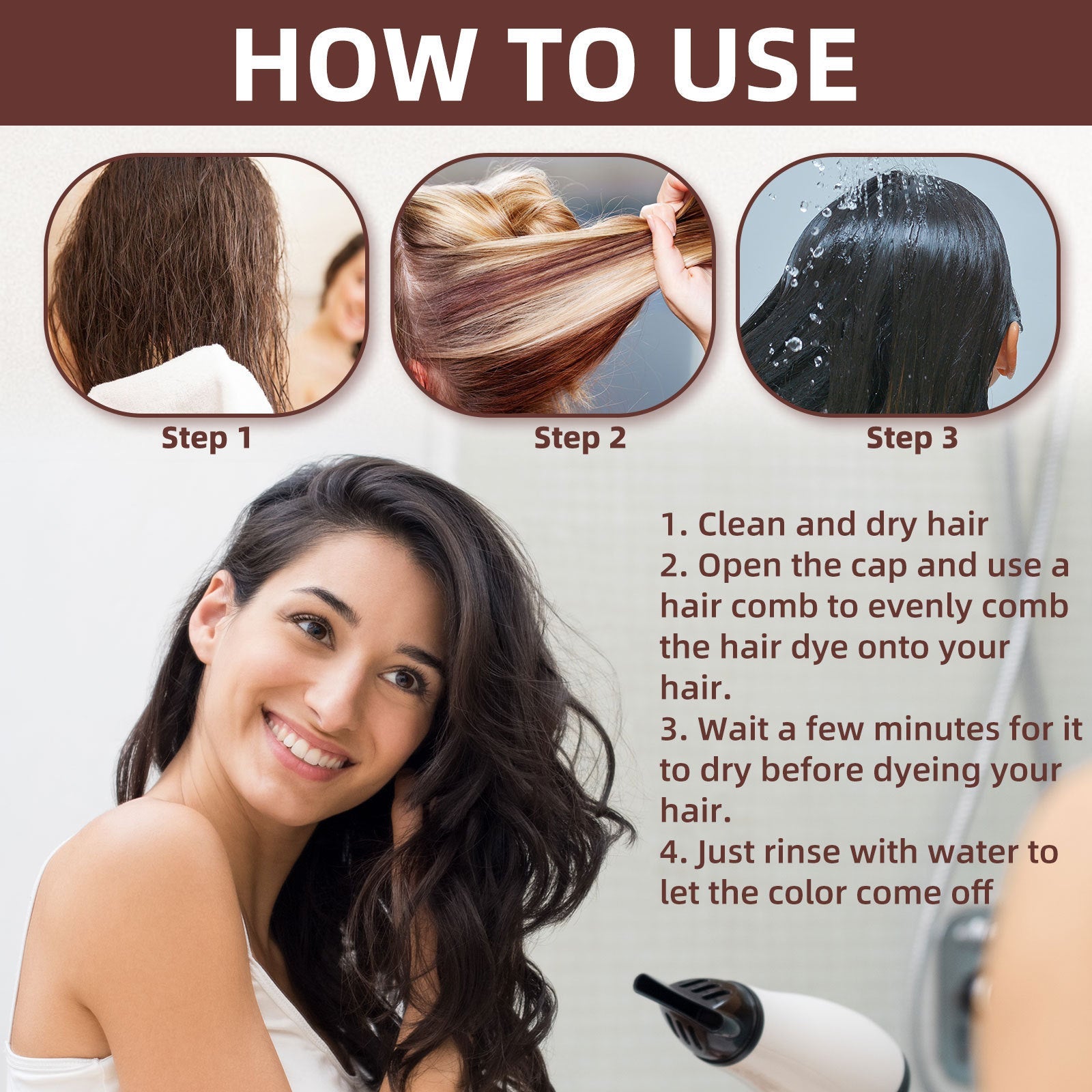 Polygonum Hair Dye Comb, Deep Clean Dry Smooth Black Glossy Hair Comb