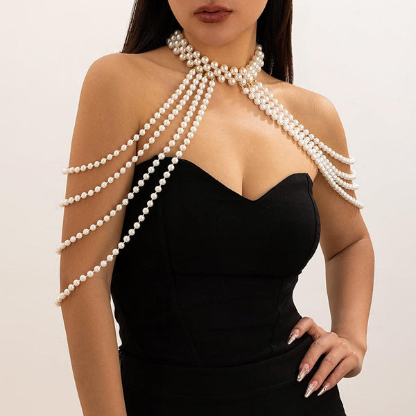 Sexy vacation style pearl bra, clothing chain, bikini chain body