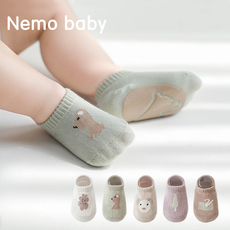 Spring And Summer New Baby Floor Socks Combed Cotton Non-Slip Indoor Cool Children Toddler Socks Cartoon Short Boat Socks