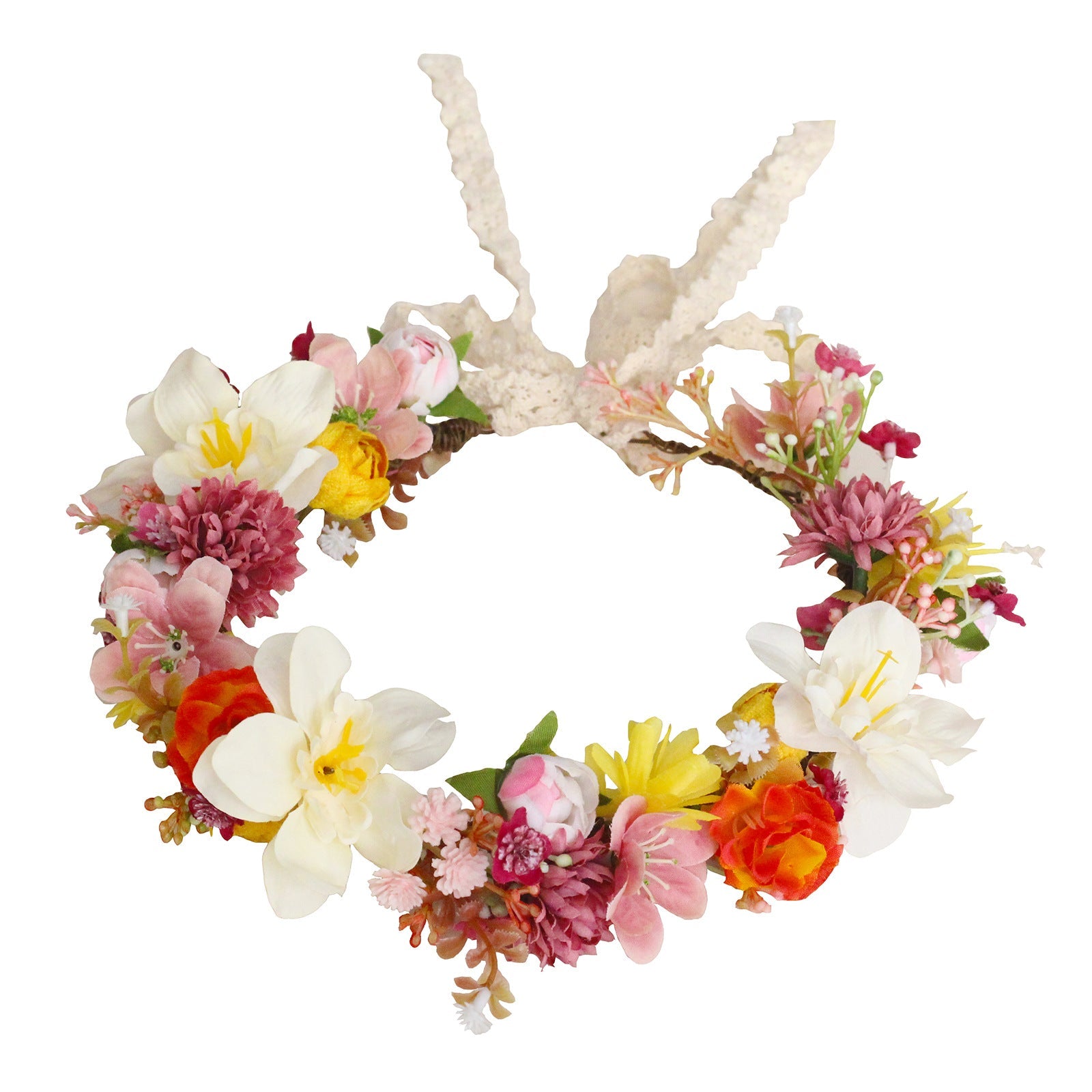 Autumn Flower Wreath Headwear Handmade Fabric Headflower Wedding Headband Bridal Ladies Scenic Photography Flower Wreath