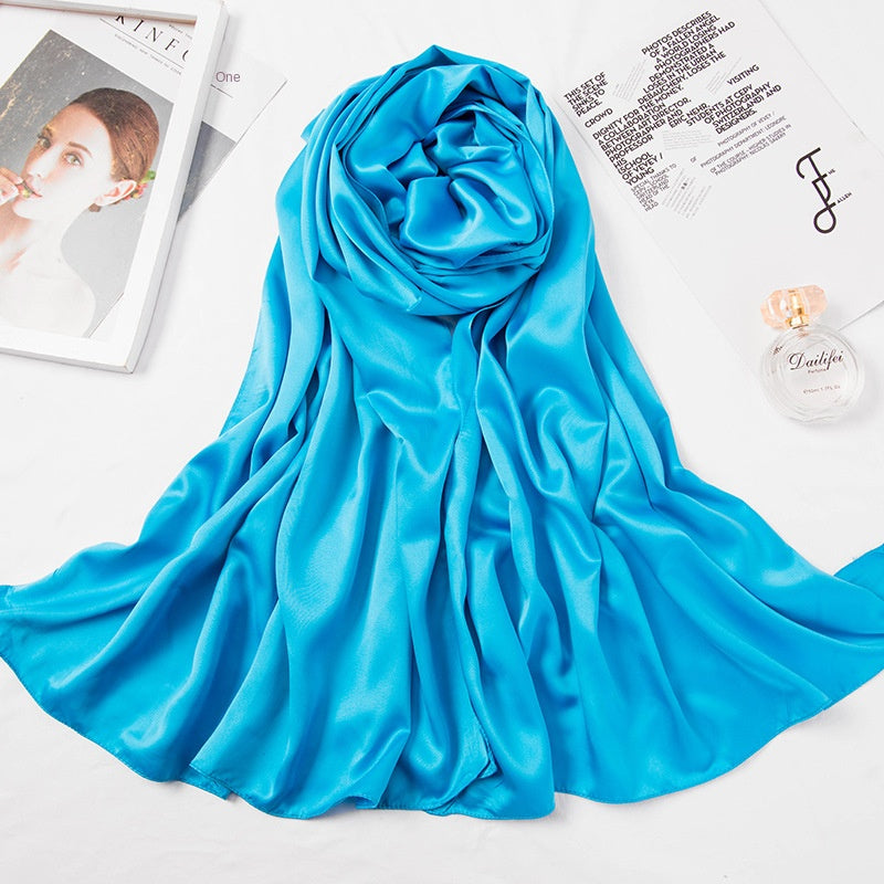 Malaysia bawal 110*110cm Large Square Scarf Single Color Matte Satin Silk Scarf Women's Headscarf Shawl