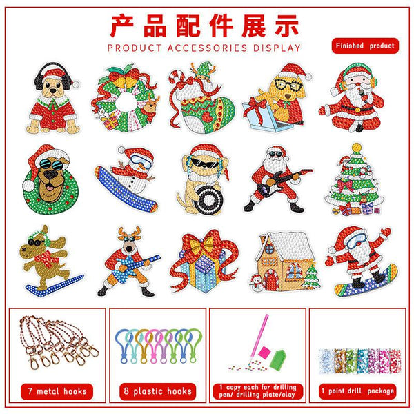 Christmas Diamond Painting Keychain 5D DIY Hanging Diamond Art Kits Diamond Ornaments for Kids Christmas Crafts Family Decor
