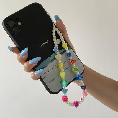 Minimally colored daisy fruit phone chain accessories creative mushroom bead bag pendant keychain