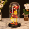 Valentine's Mother's Day Gift: Three Glass Cover Gold Foil Roses Ornament, Eternal Flower LED Night Light - Black background safflower / Glass cover+base+LED light string