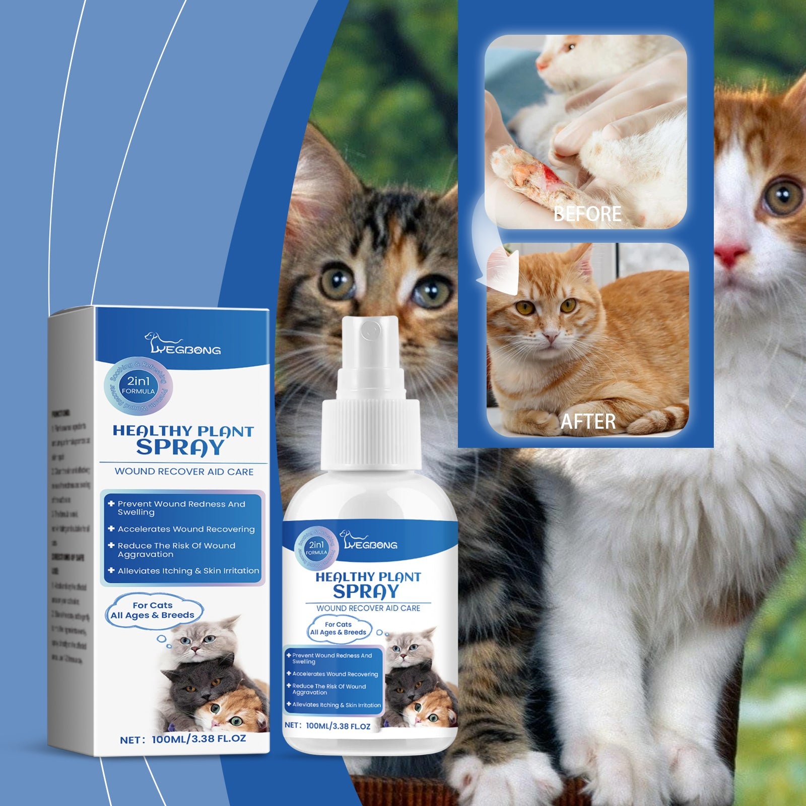 Cat Skin Care Spray, Gentle Cleaning Care Pet Skin Discomfort Body Care