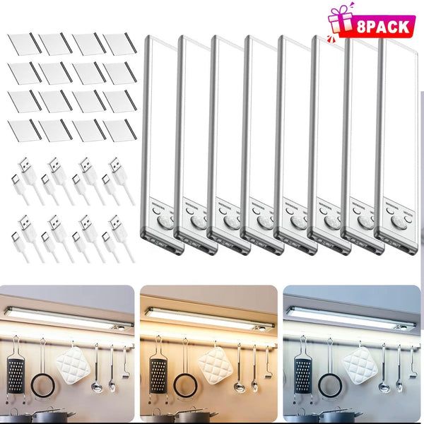 GlowTrack Motion Light - Under Cabinet Lights,76LED Motion Sensor Night Light Indoor, 1500mAh USB Rechargeable Light, Magnetic Dimmable Lights for Kitchen, Stairs, Wardrobe Lighting.