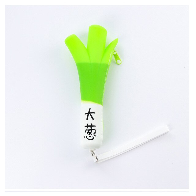 Creative Green Onion Banana Pencil Bag Silicone Pencil Case Student Stationery Storage Coin Purse