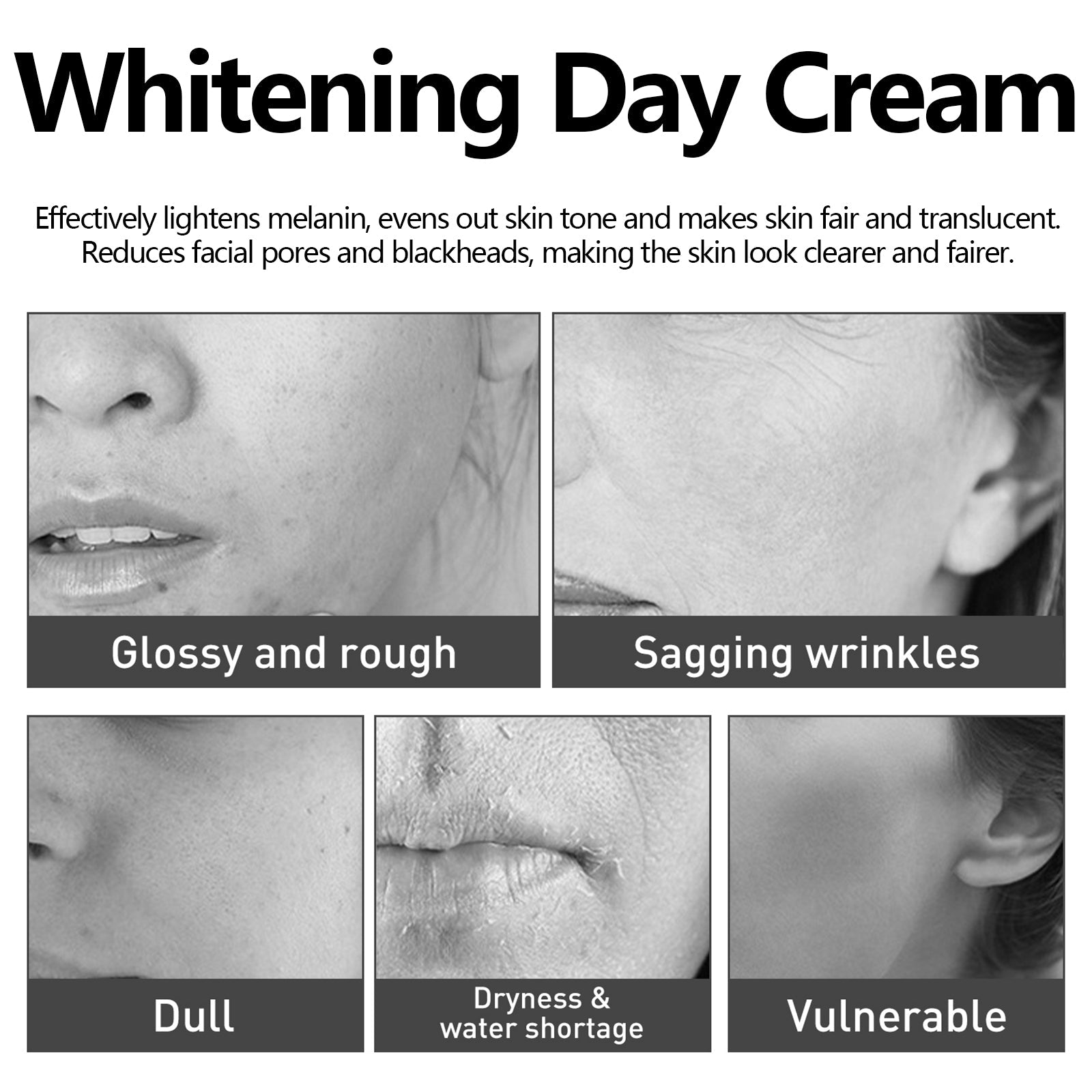 Whitening Day Cream, Lighten Facial Fine Lines And Spots Repair Firming Moisturizing Skin Whitening Cream