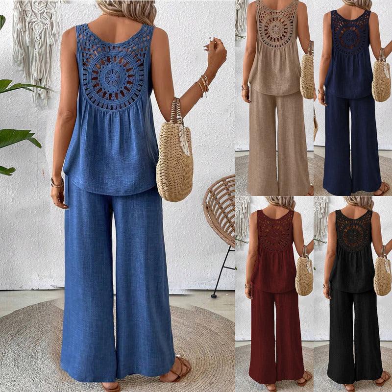 Fashionable Solid Color Back Hollow Lace Set